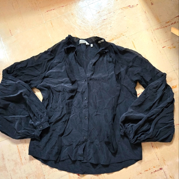 7 for All Mankind 100% Silk Balloon Sleeve Button Front Blouse - Picture 1 of 8